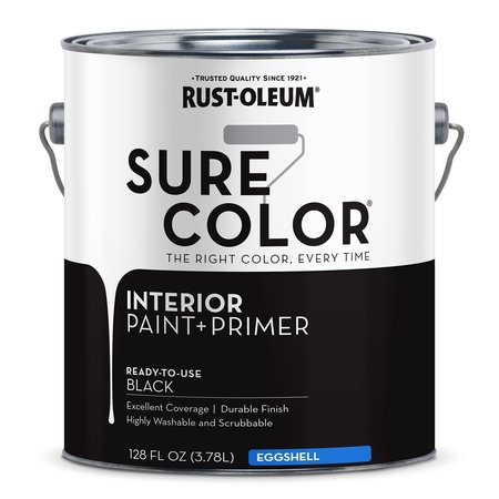 Rust-Oleum Interior Paint, Eggshell, Water Base, Black, 1 gal 380218
